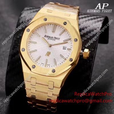 Clone Audemars Piguet Royal Oak All Yellow Gold White Face Watch